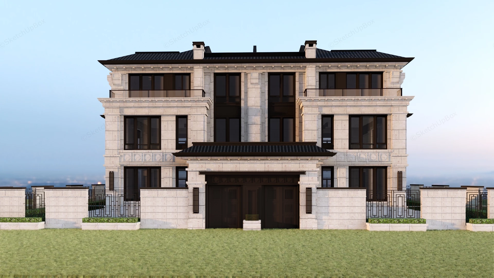 Modern Prairie Style Duplex sketchup model preview - SketchupBox