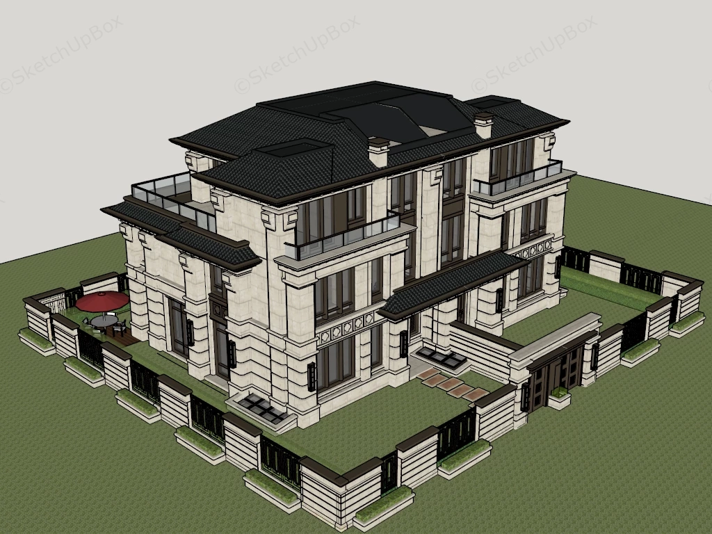 Modern Prairie Style Duplex sketchup model preview - SketchupBox