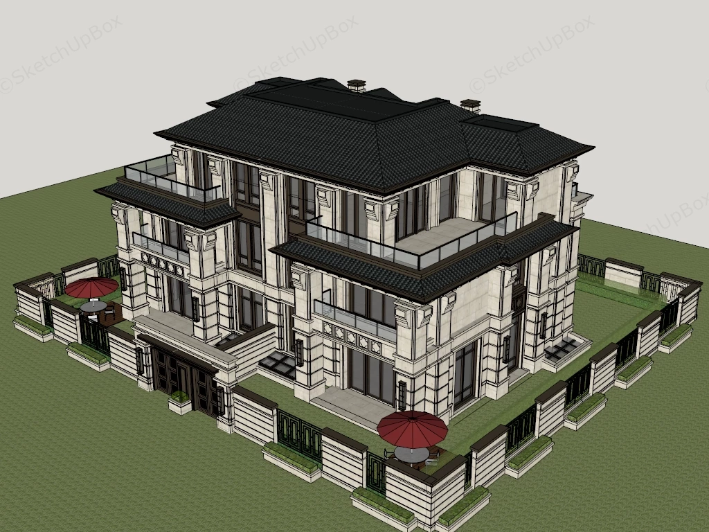 Modern Prairie Style Duplex sketchup model preview - SketchupBox