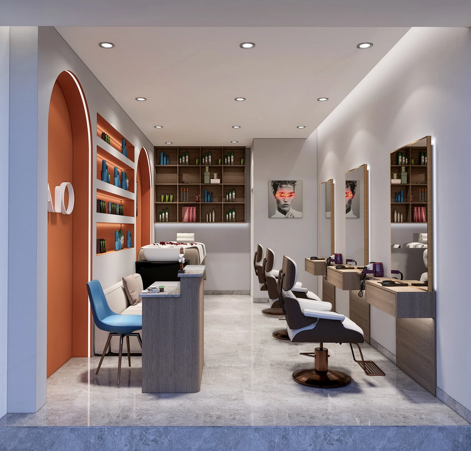Small Hair Salon Interior Design sketchup model preview - SketchupBox