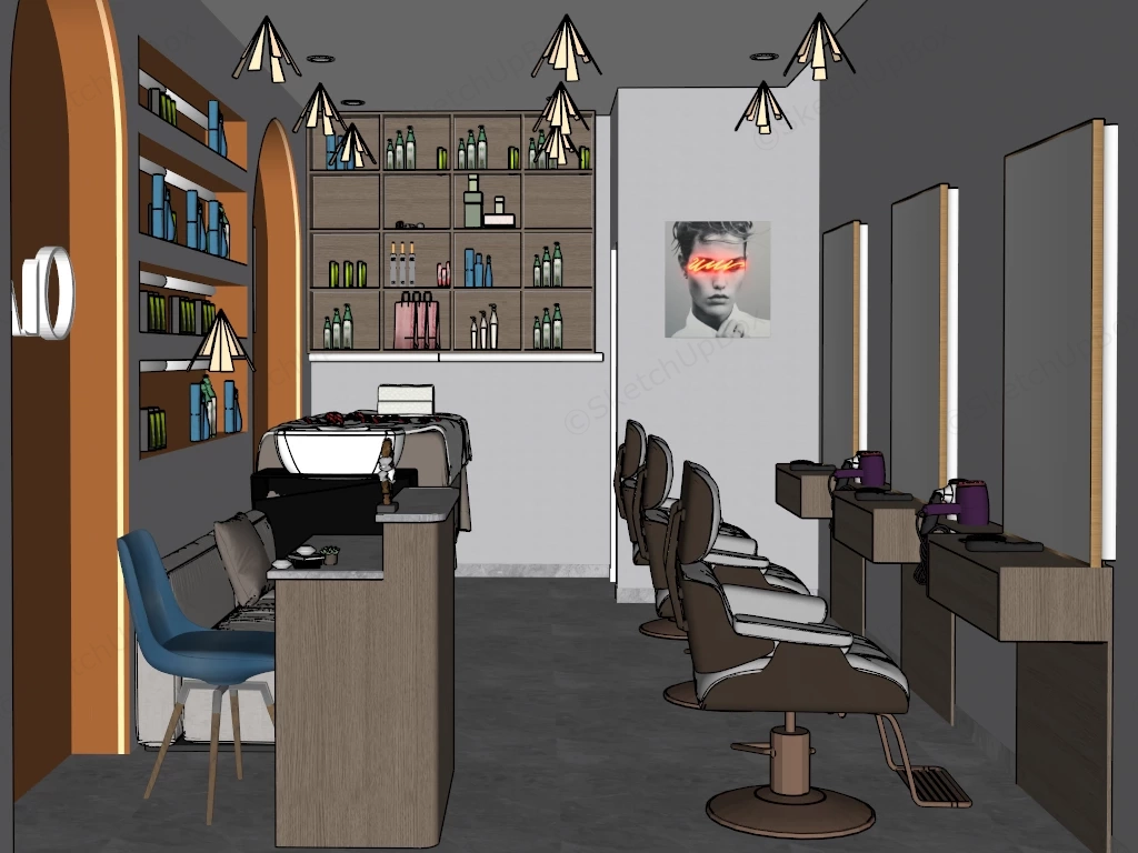 Small Hair Salon Interior Design sketchup model preview - SketchupBox