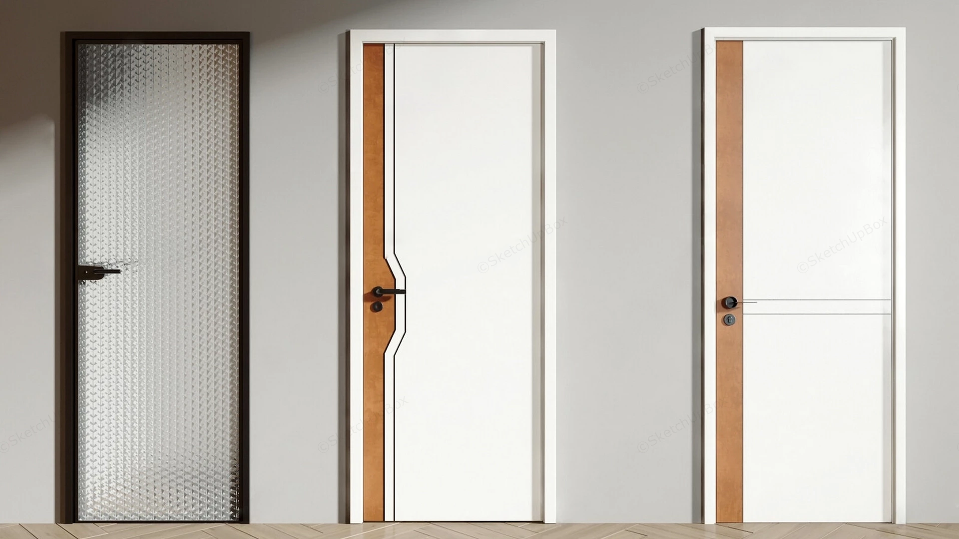 Three Modern Interior Doors sketchup model preview - SketchupBox