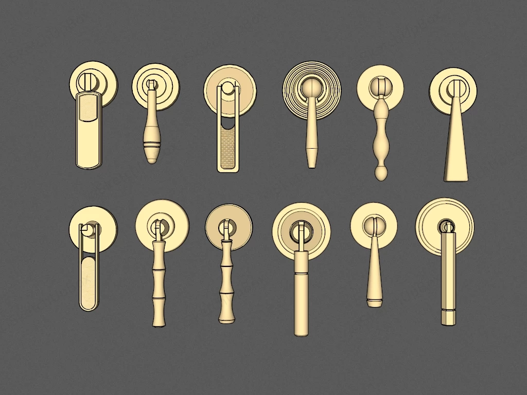 Collection Of 12 Gold Door Handles sketchup model preview - SketchupBox