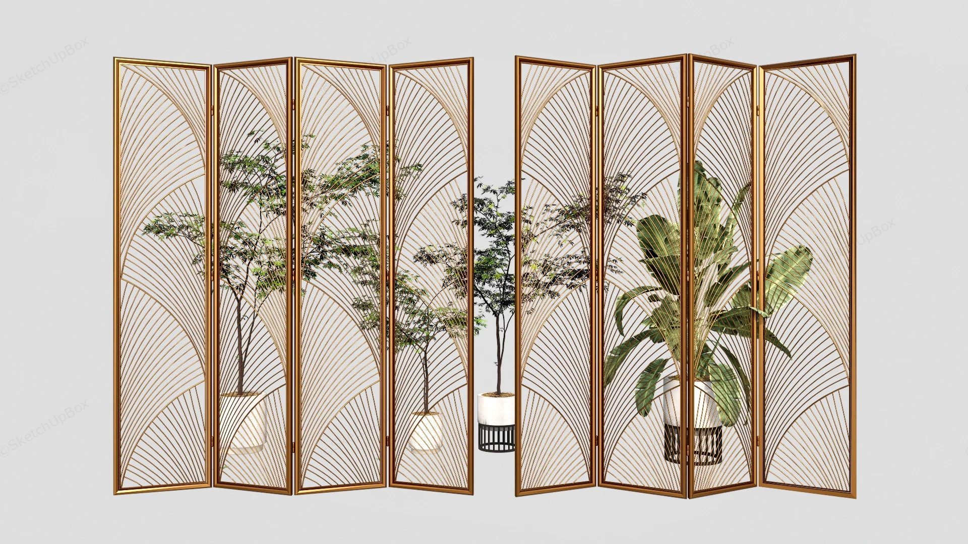 Folding Metal 4 Panels Room Divider sketchup model preview - SketchupBox
