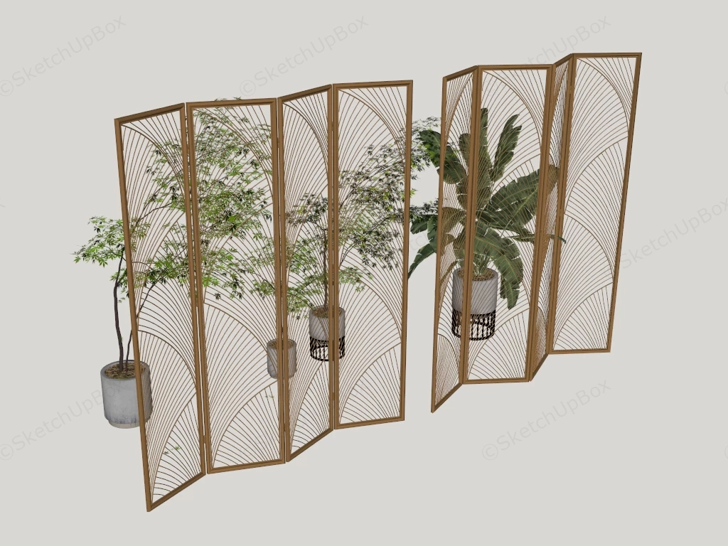 Folding Metal 4 Panels Room Divider sketchup model preview - SketchupBox