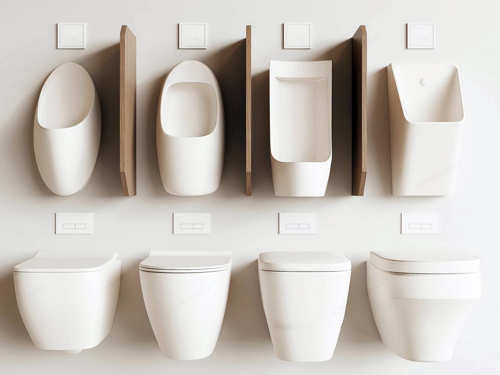 Collection Of Wall Mounted Toilets And Urinals sketchup model preview - SketchupBox