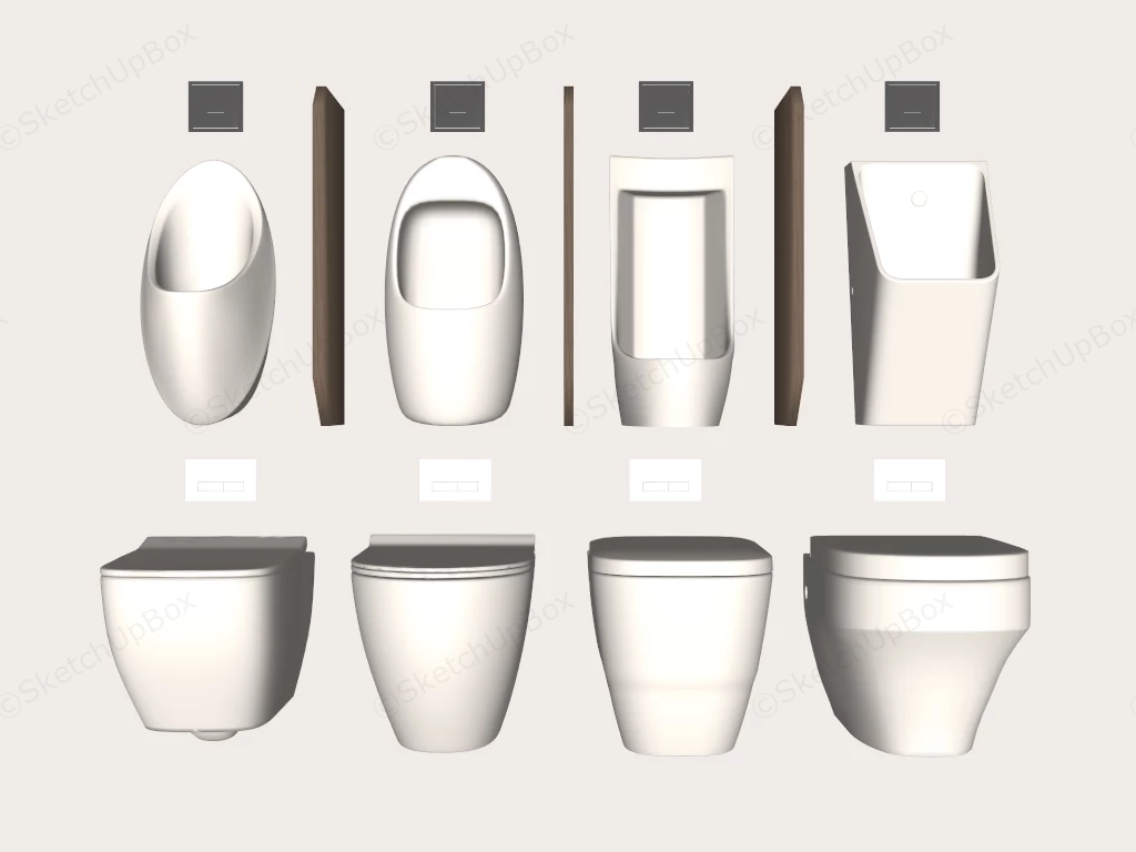 Collection Of Wall Mounted Toilets And Urinals sketchup model preview - SketchupBox