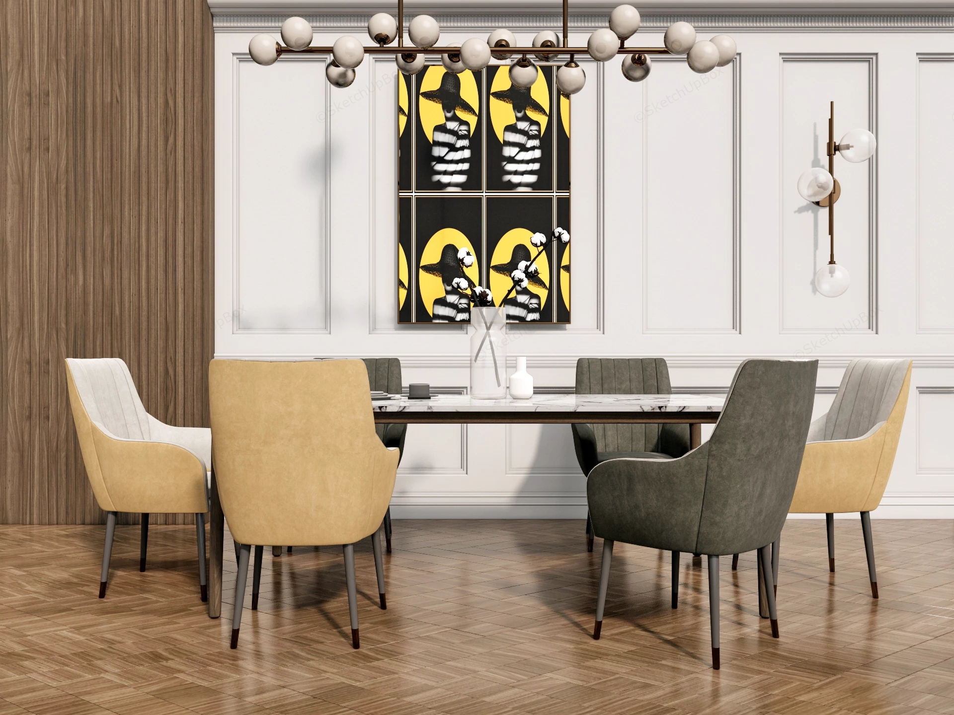 Modern Dining Room Decor Idea sketchup model preview - SketchupBox