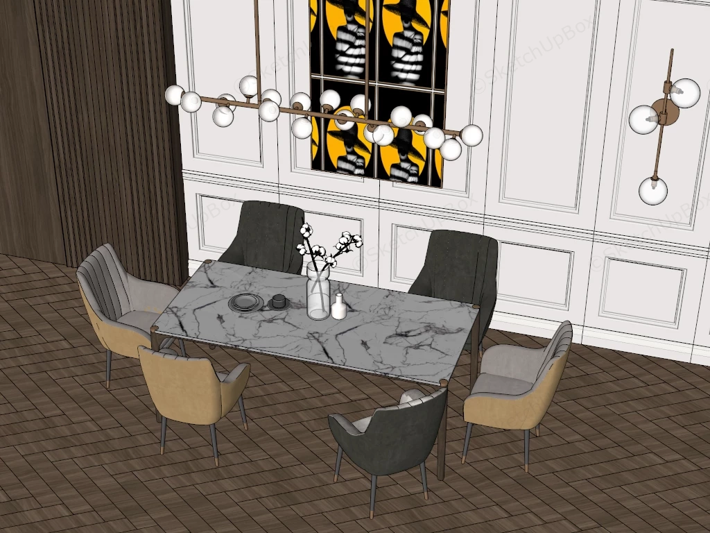 Modern Dining Room Decor Idea sketchup model preview - SketchupBox