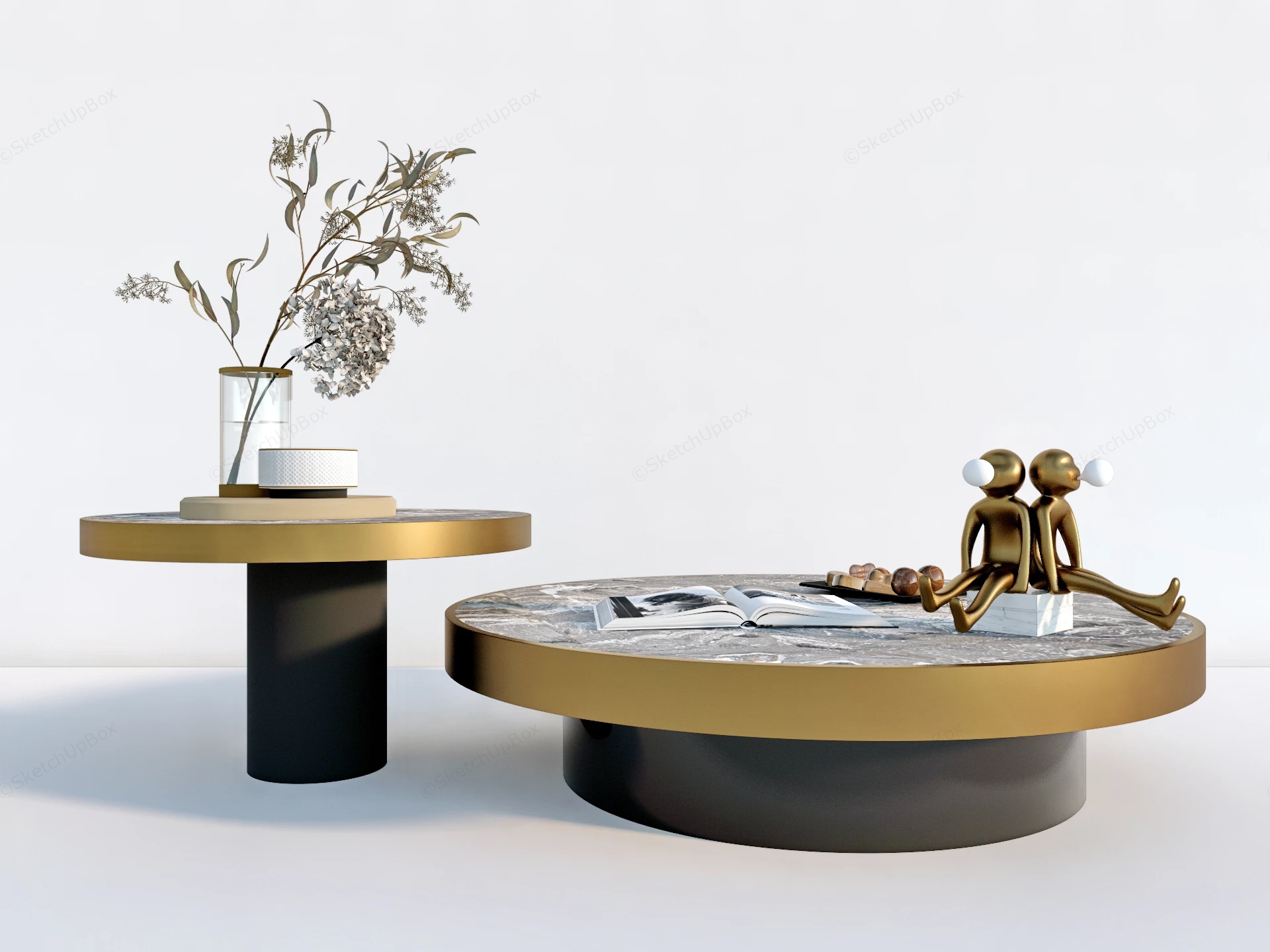 Modern Gold And Black Nesting Coffee Table sketchup model preview - SketchupBox