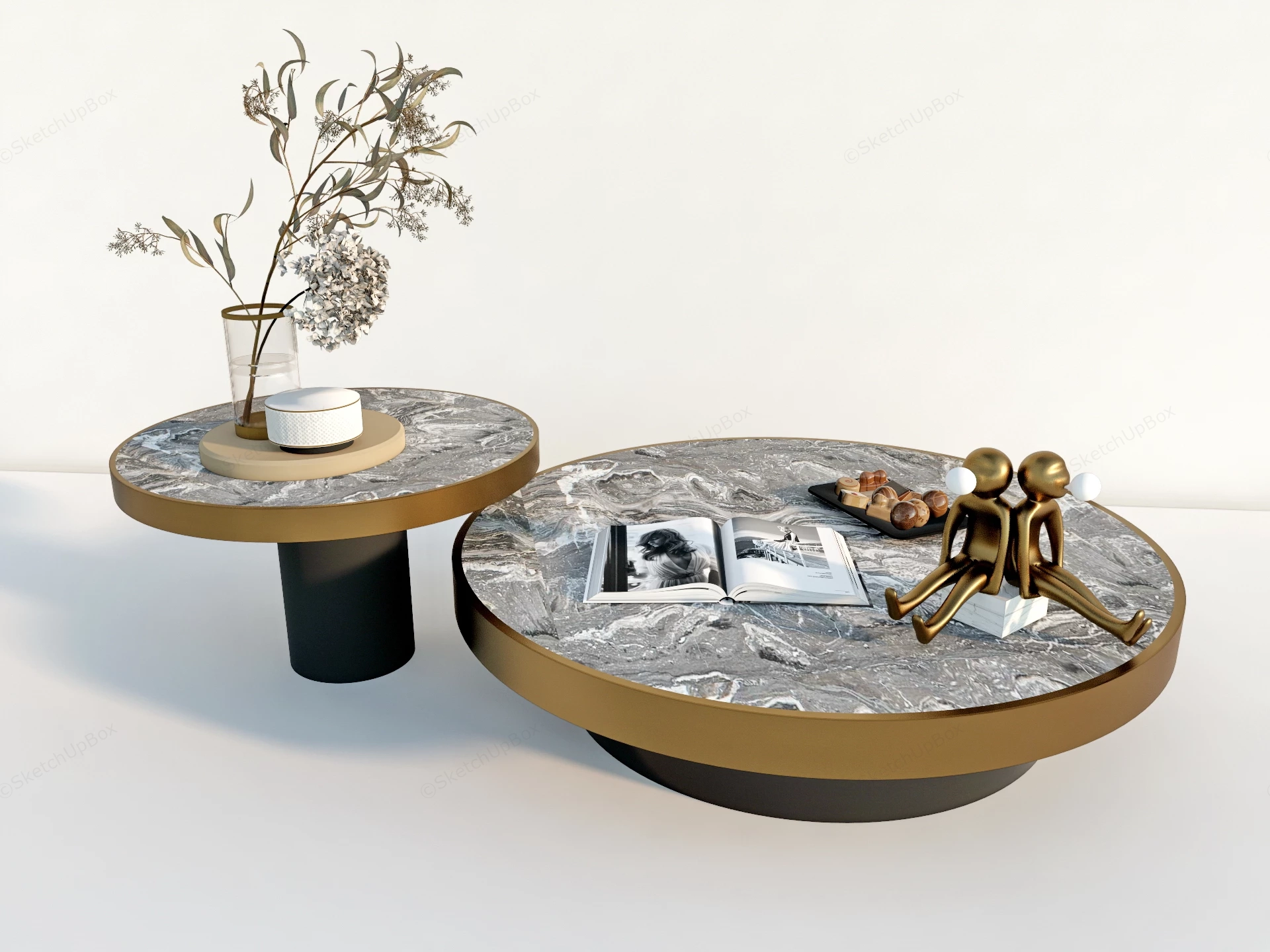 Modern Gold And Black Nesting Coffee Table sketchup model preview - SketchupBox