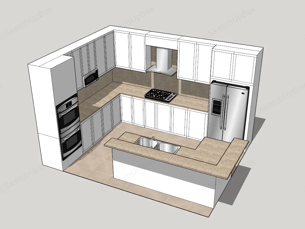 Modern Small L Shaped Kitchen sketchup model preview - SketchupBox