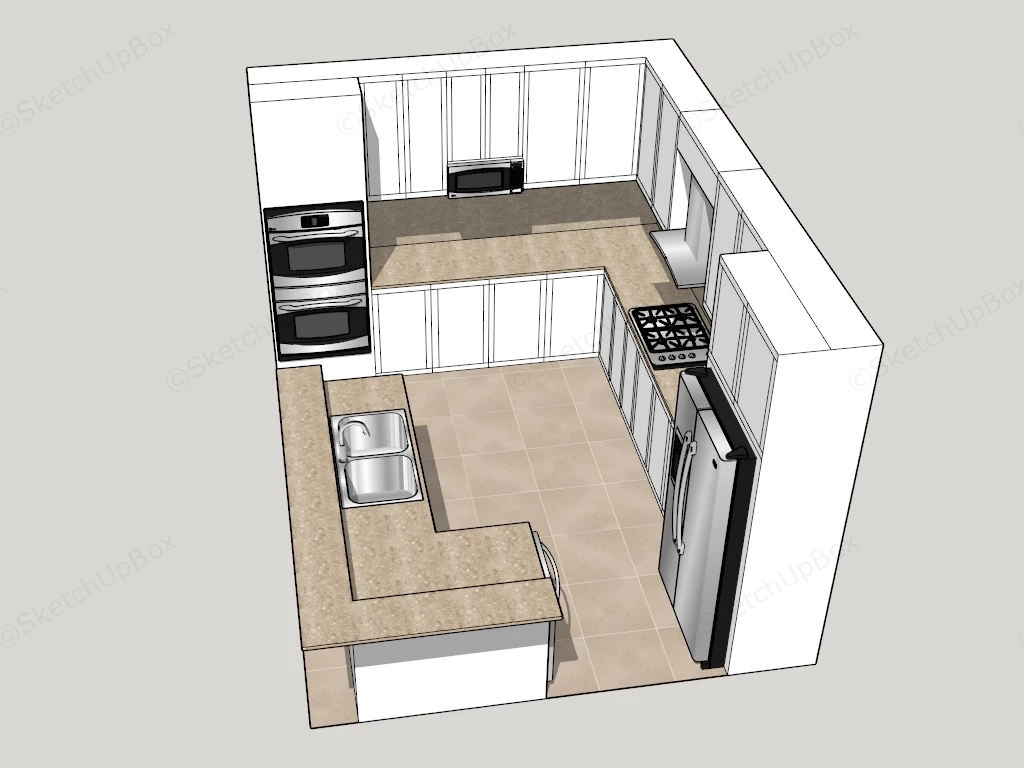 Modern Small L Shaped Kitchen sketchup model preview - SketchupBox