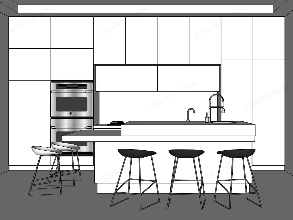 Modern White Kitchen With Central Island sketchup model preview - SketchupBox