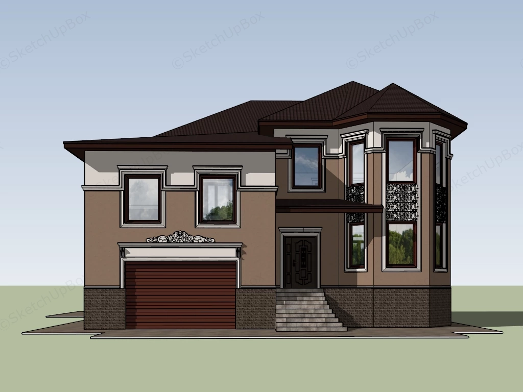 Two Story Residential Building sketchup model preview - SketchupBox