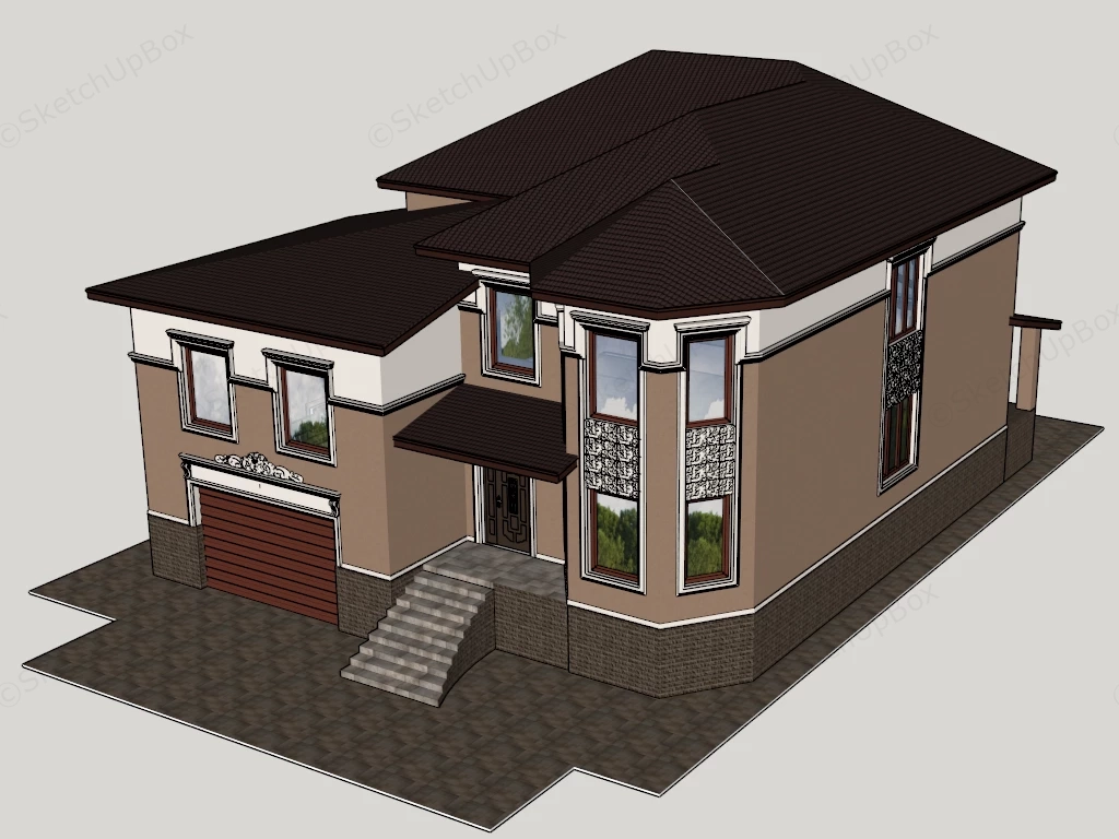 Two Story Residential Building sketchup model preview - SketchupBox