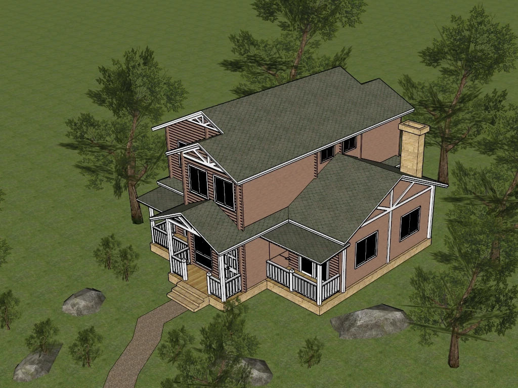 Two Story Country House sketchup model preview - SketchupBox
