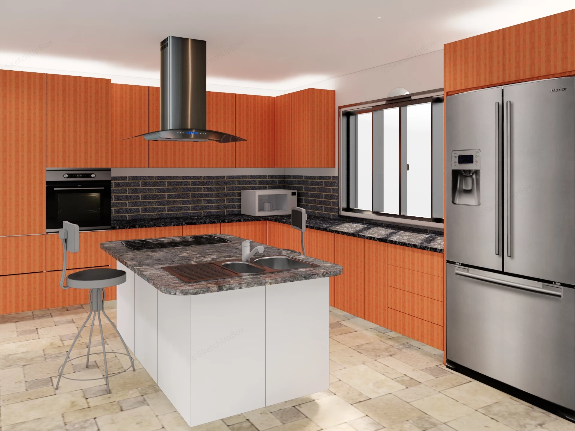 Small Orange And Grey Kitchen sketchup model preview - SketchupBox