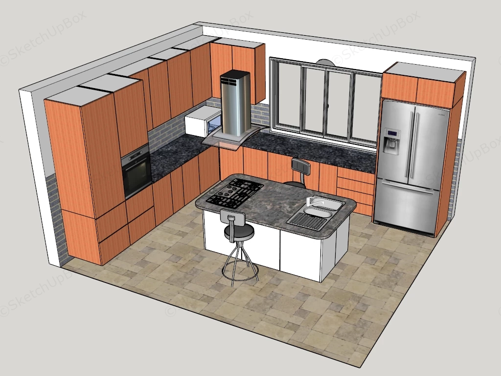 Small Orange And Grey Kitchen sketchup model preview - SketchupBox