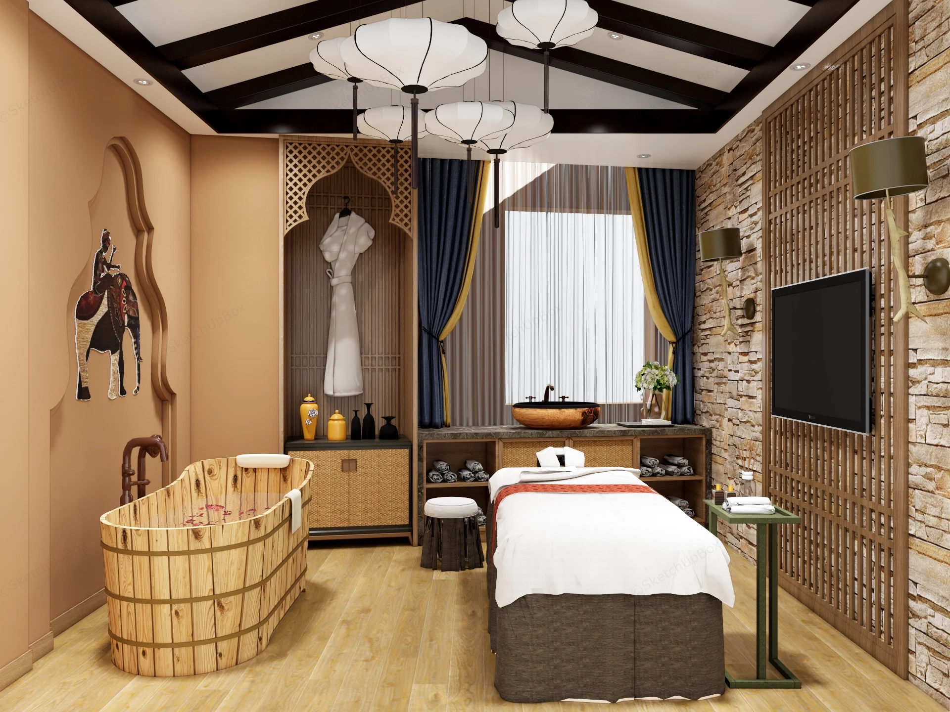 Southeast Asia Spa Room sketchup model preview - SketchupBox