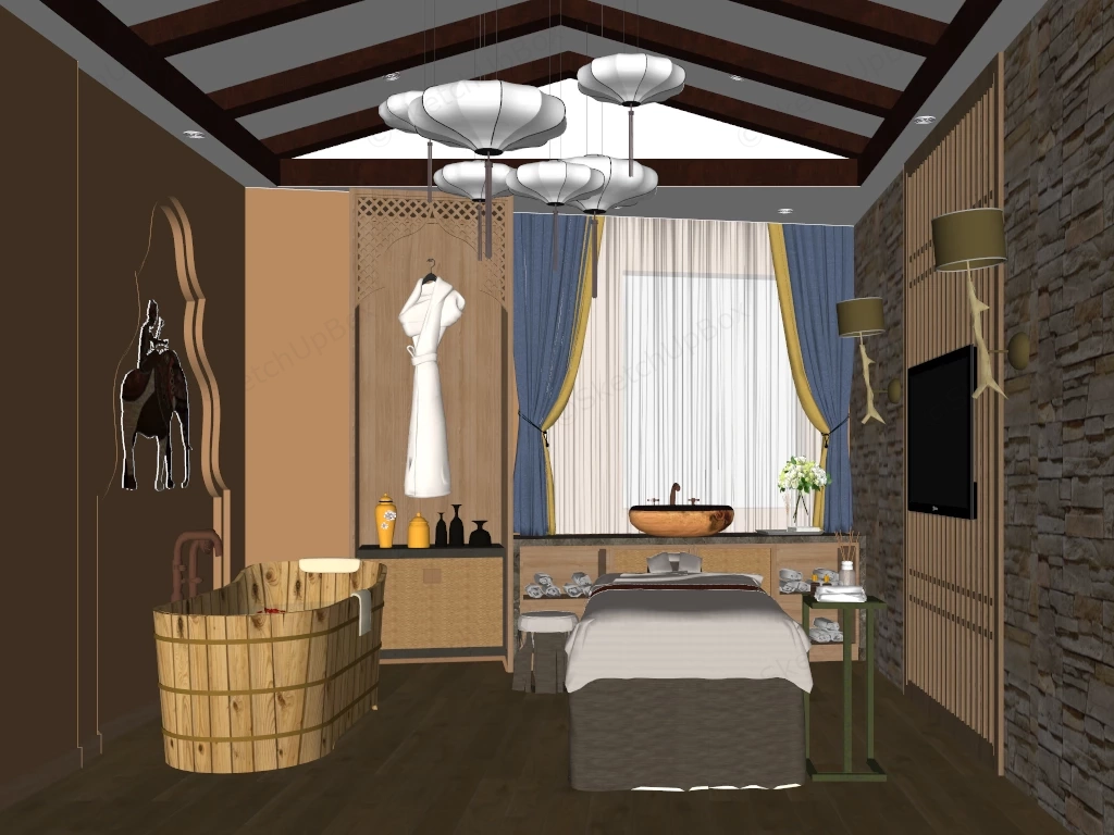 Southeast Asia Spa Room sketchup model preview - SketchupBox