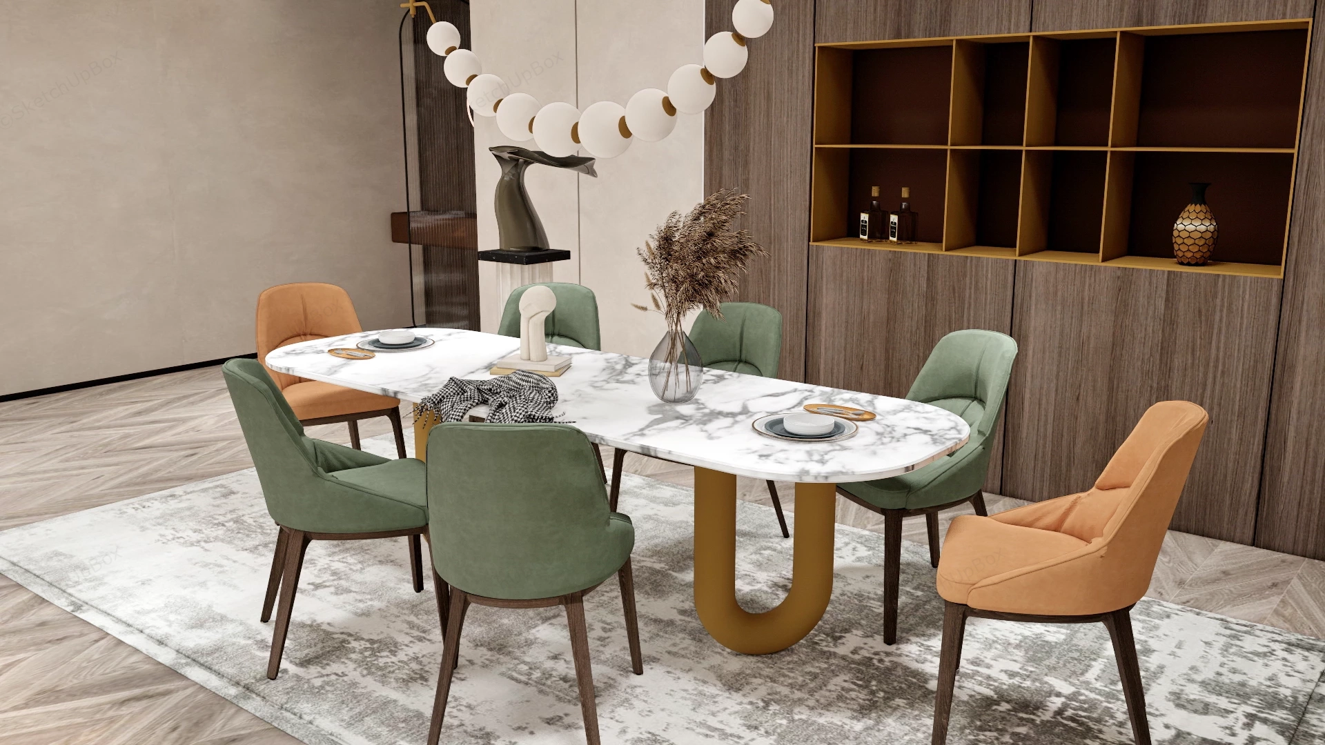 Modern Dining Room Design Idea sketchup model preview - SketchupBox