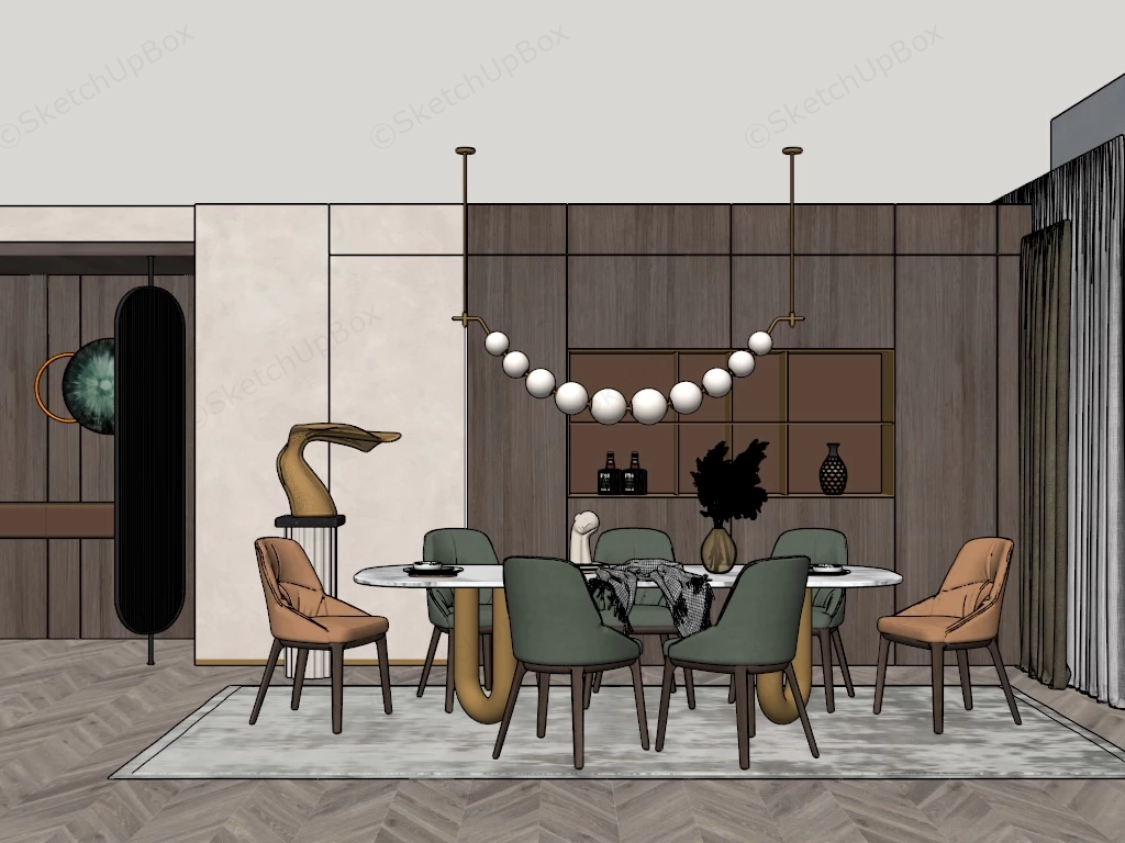Modern Dining Room Design Idea sketchup model preview - SketchupBox