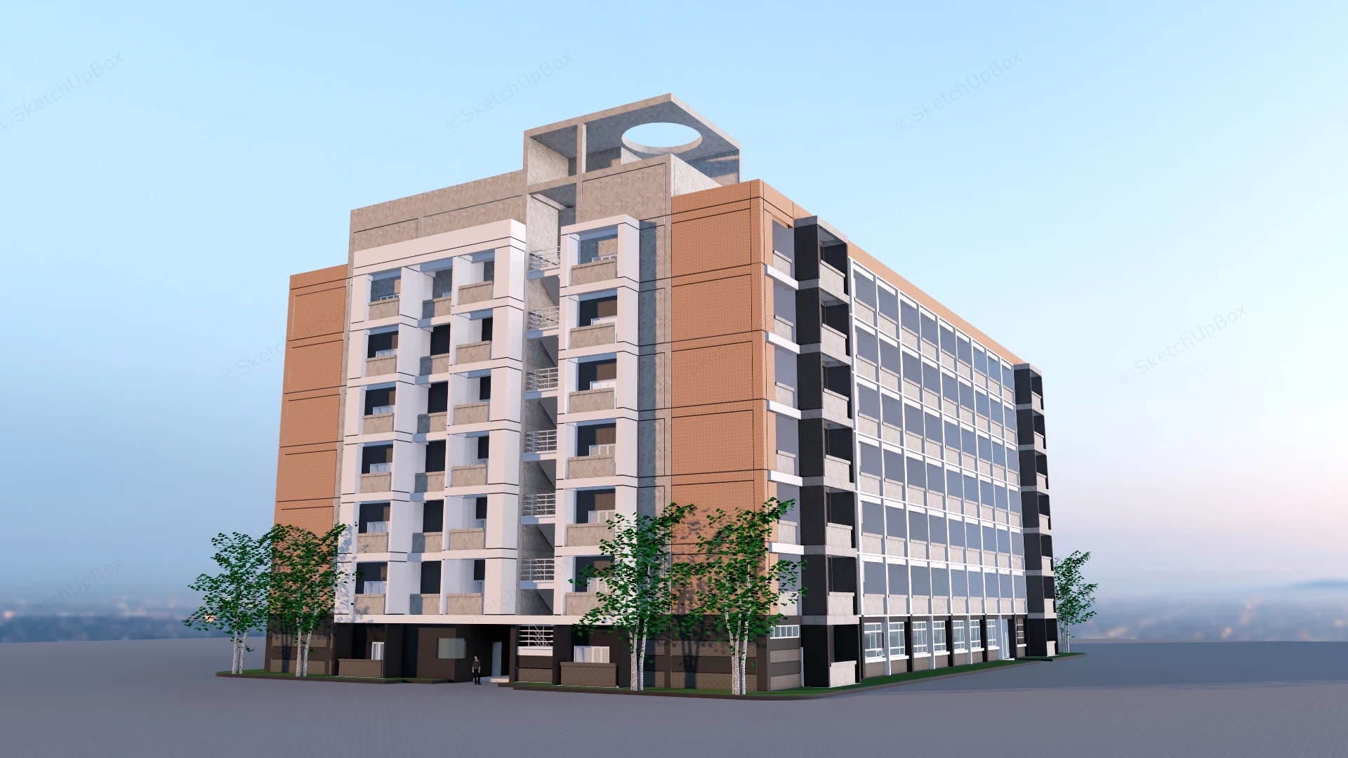 Modern Multi Story Apartment Building sketchup model preview - SketchupBox