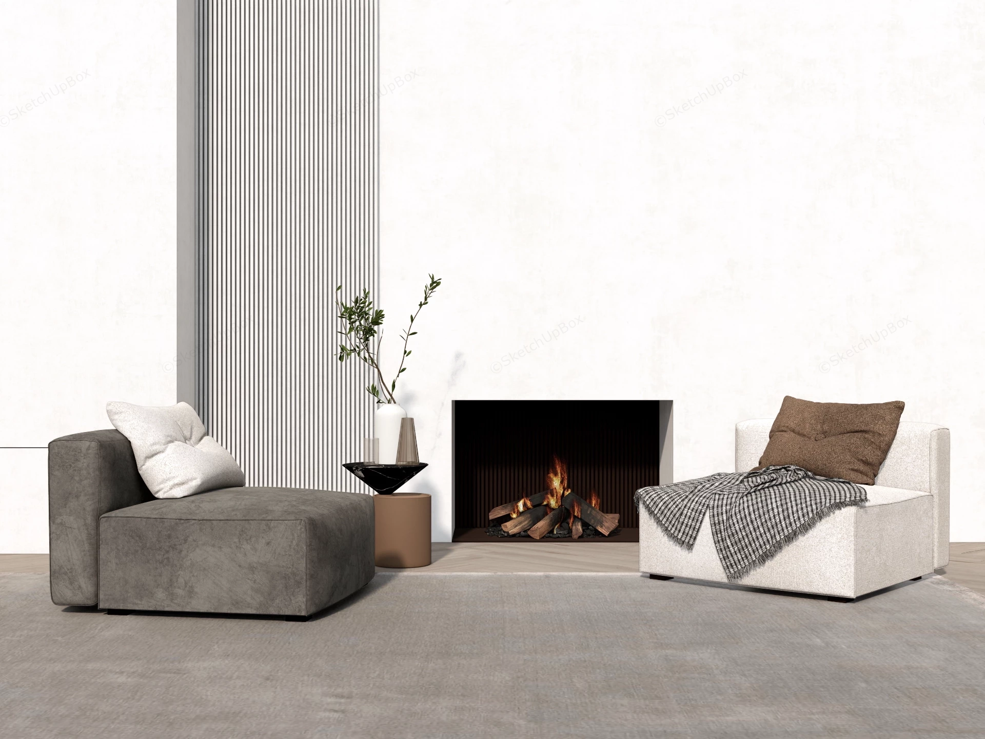 Accent Chairs & Fireplace sketchup model preview - SketchupBox