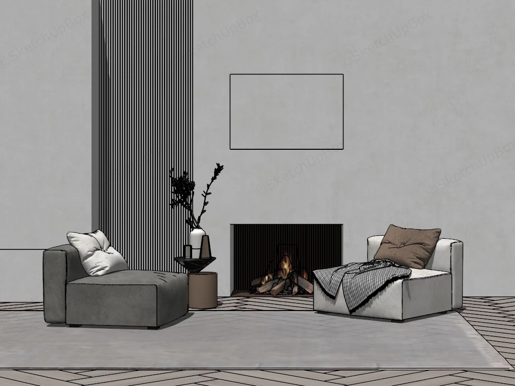Accent Chairs & Fireplace sketchup model preview - SketchupBox