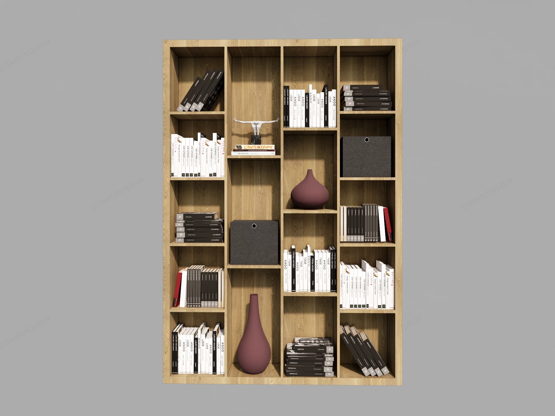 Tall Narrow Wooden Bookshelf sketchup model preview - SketchupBox