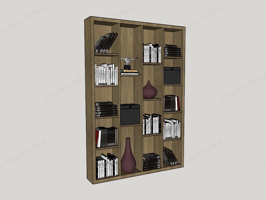 Tall Narrow Wooden Bookshelf sketchup model preview - SketchupBox