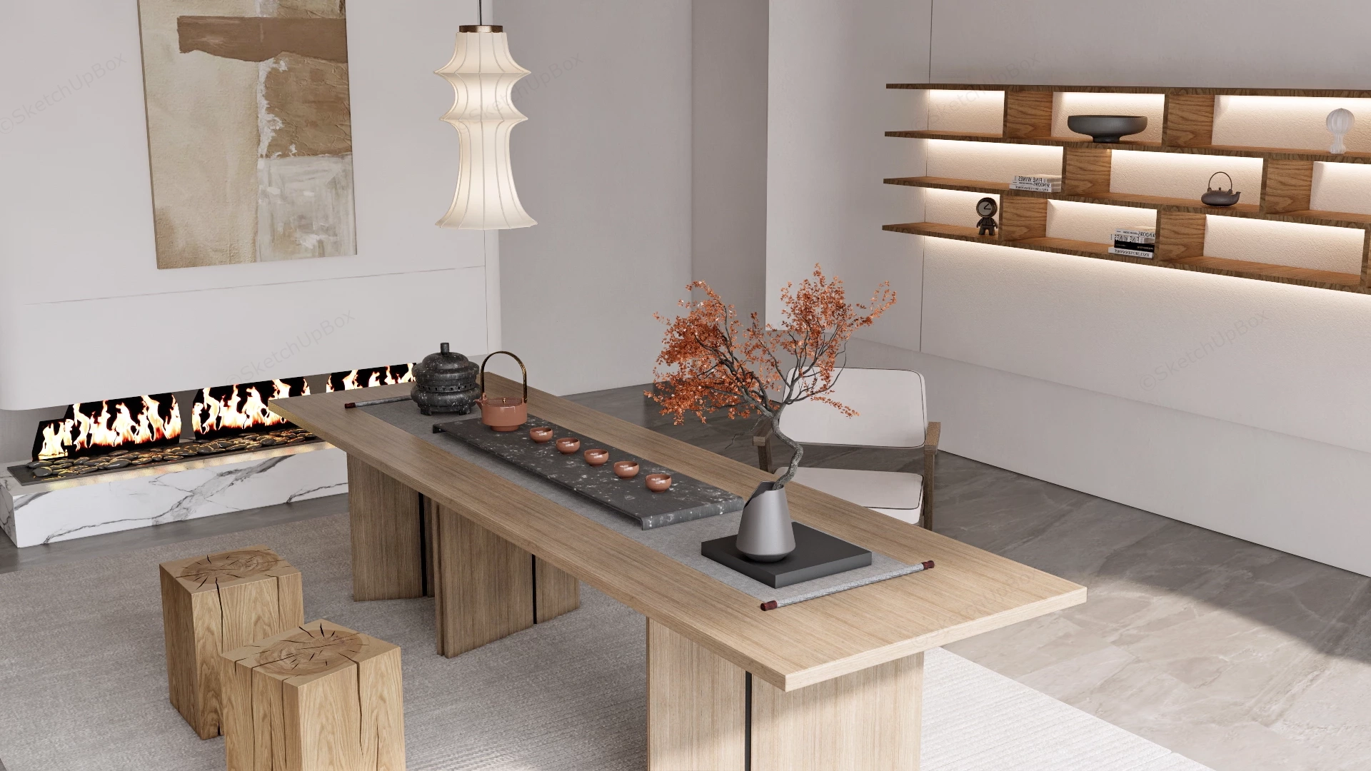 Japandi Modern Tea Room sketchup model preview - SketchupBox
