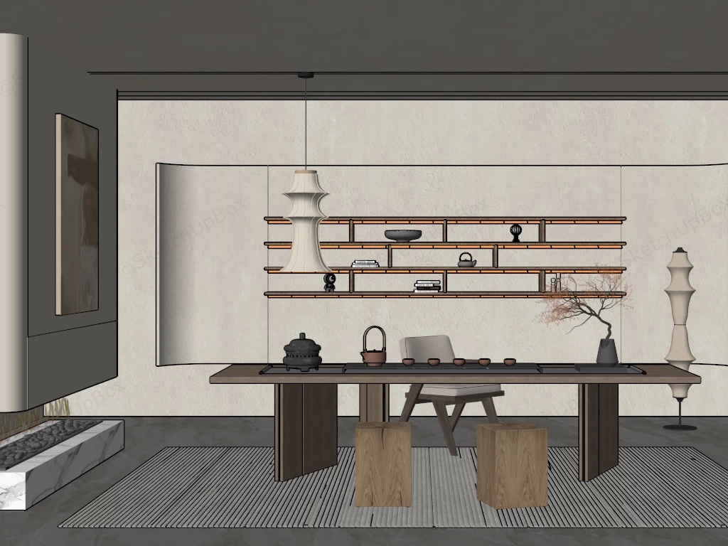Japandi Modern Tea Room sketchup model preview - SketchupBox