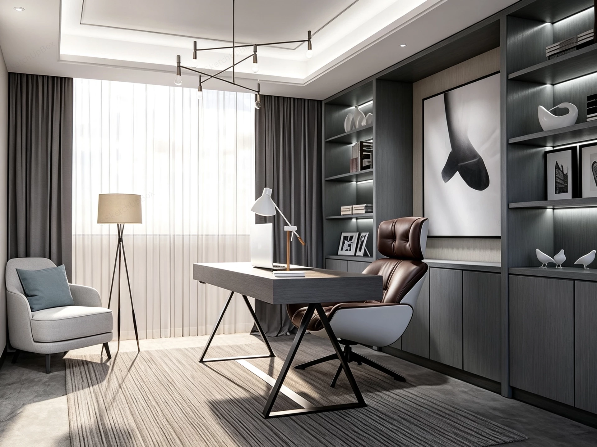 Home Office Modern Decor Idea sketchup model preview - SketchupBox