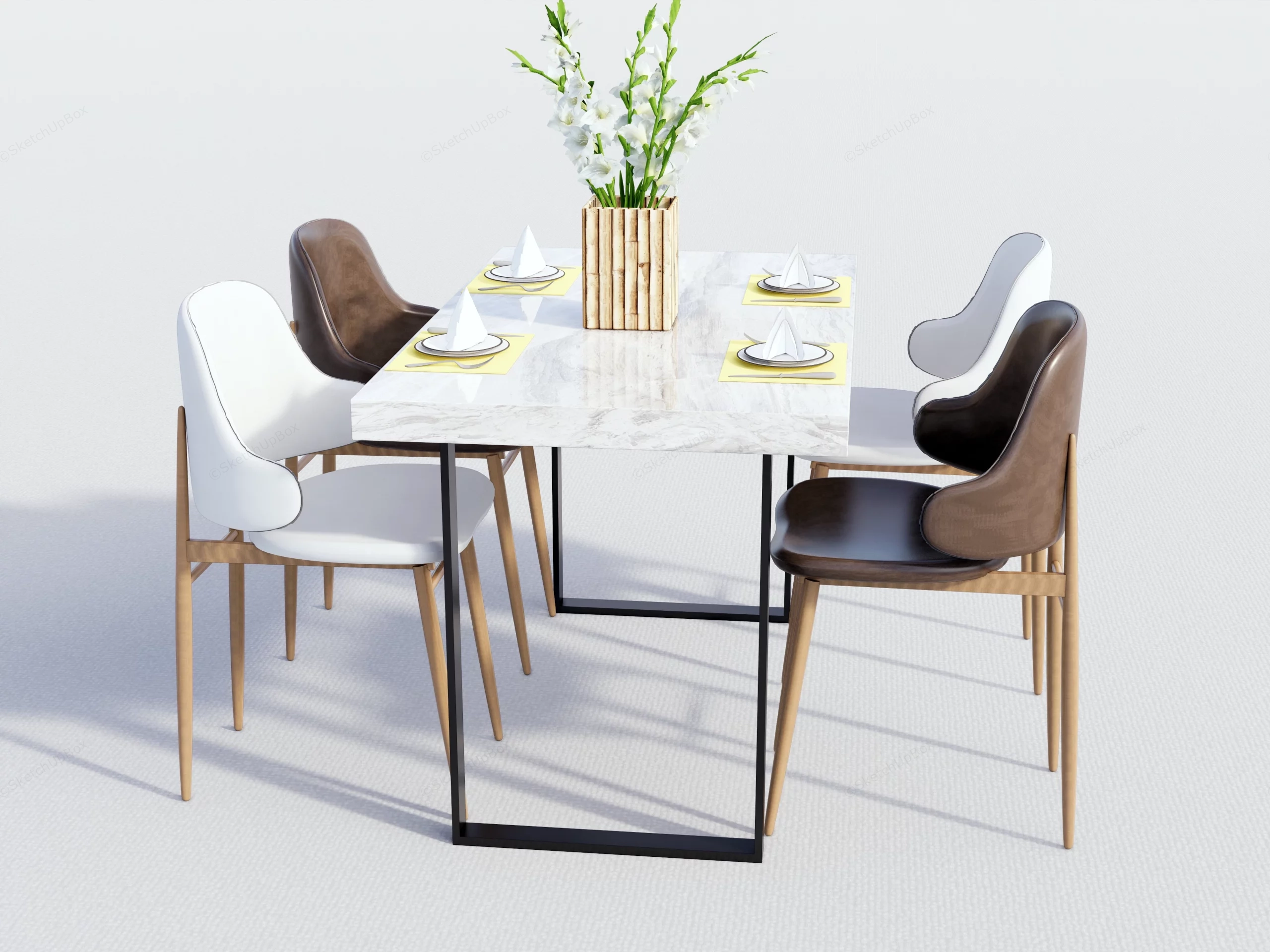 Modern White Dining Set 4 Chairs sketchup model preview - SketchupBox