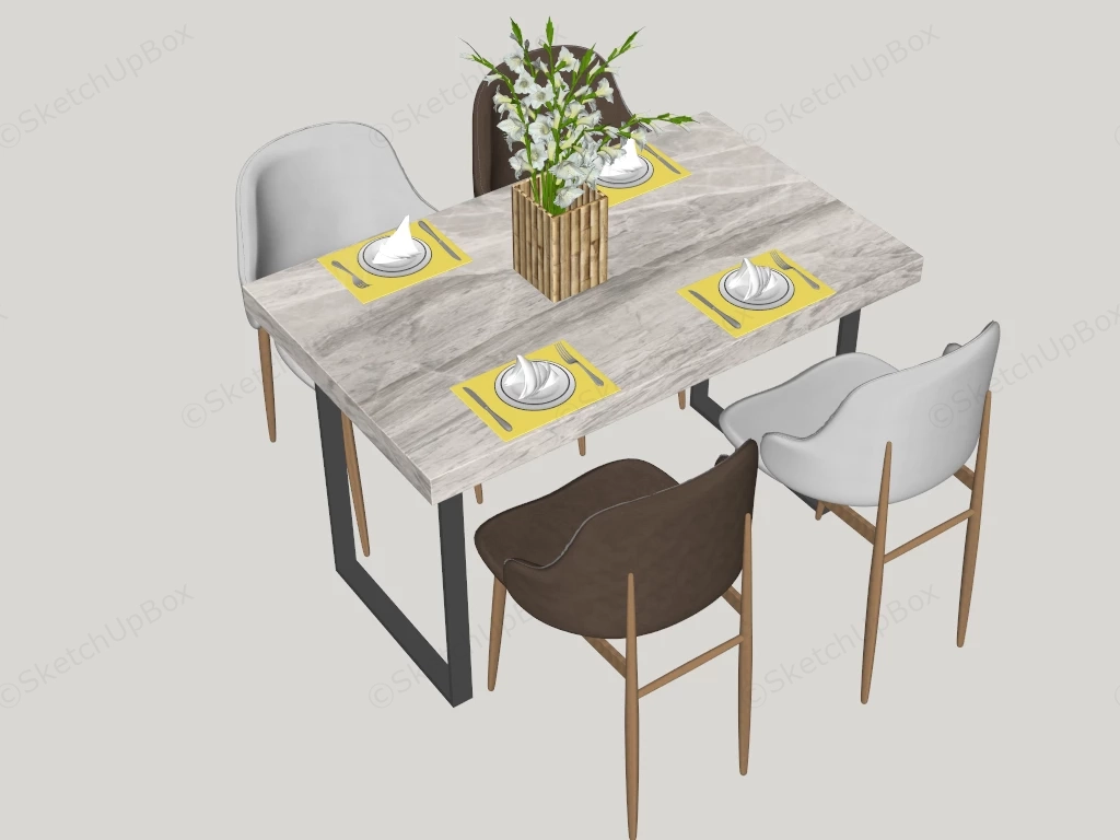 Modern White Dining Set 4 Chairs sketchup model preview - SketchupBox