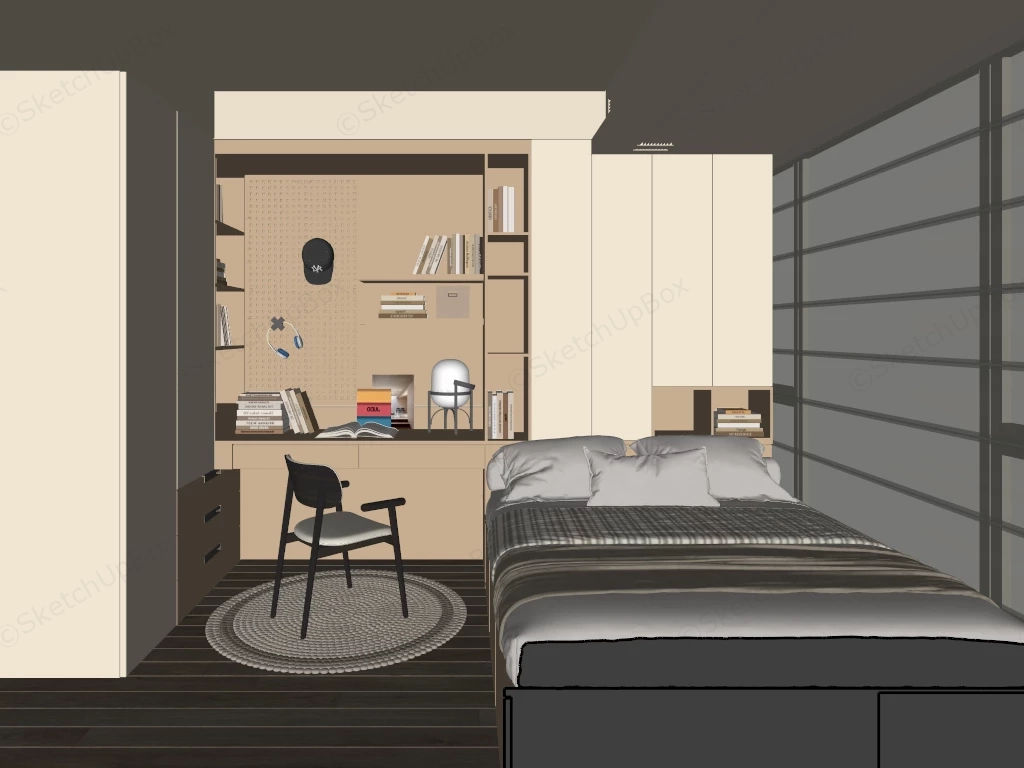 Teen Boy Minimalist Bedroom sketchup model preview - SketchupBox
