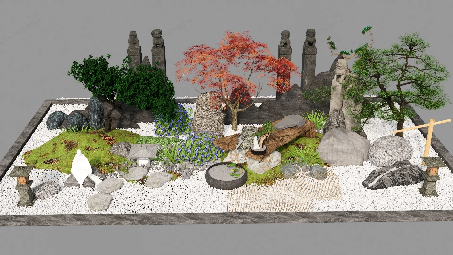 Japanese Rock Zen Garden sketchup model preview - SketchupBox