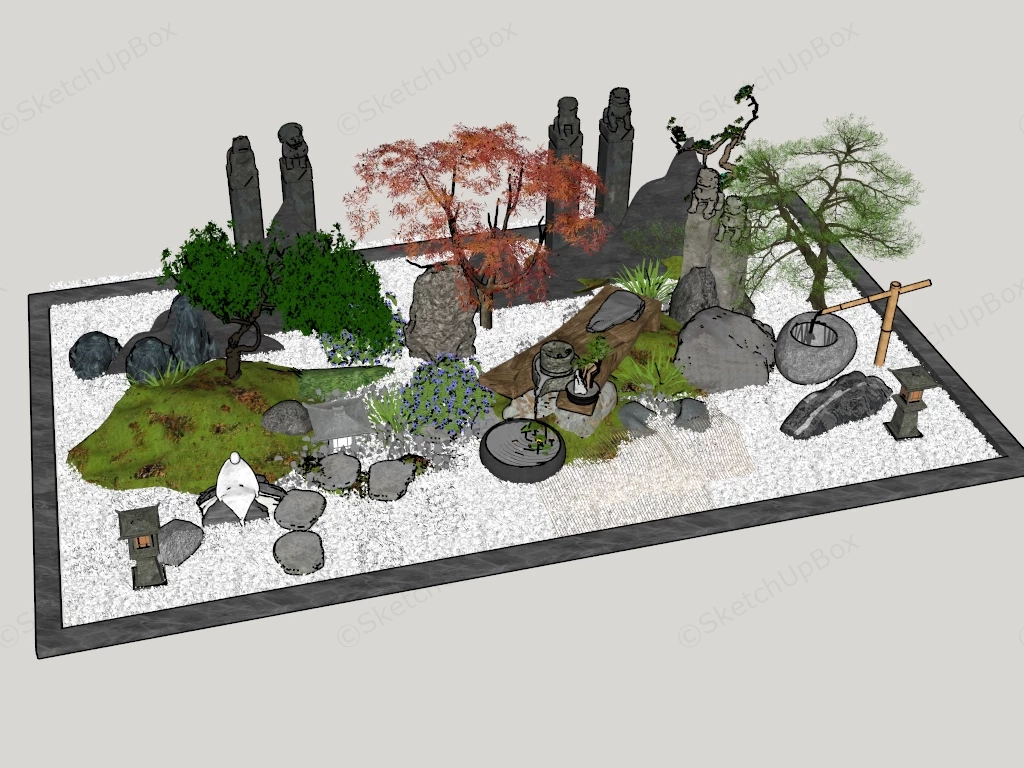 Japanese Rock Zen Garden sketchup model preview - SketchupBox