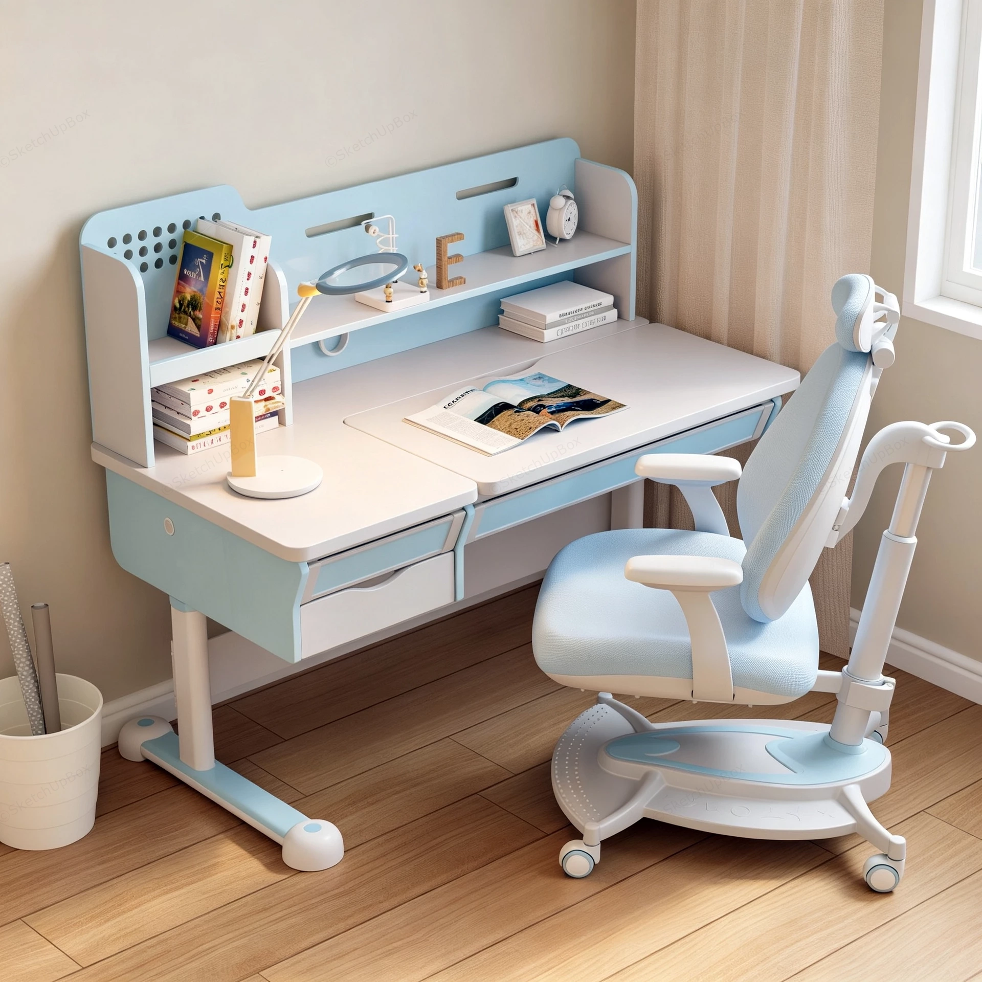 Adjustable Children Study Desk And Chair Set sketchup model preview - SketchupBox