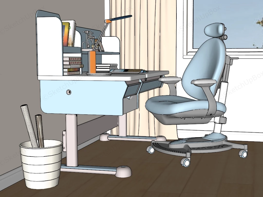 Adjustable Children Study Desk And Chair Set sketchup model preview - SketchupBox