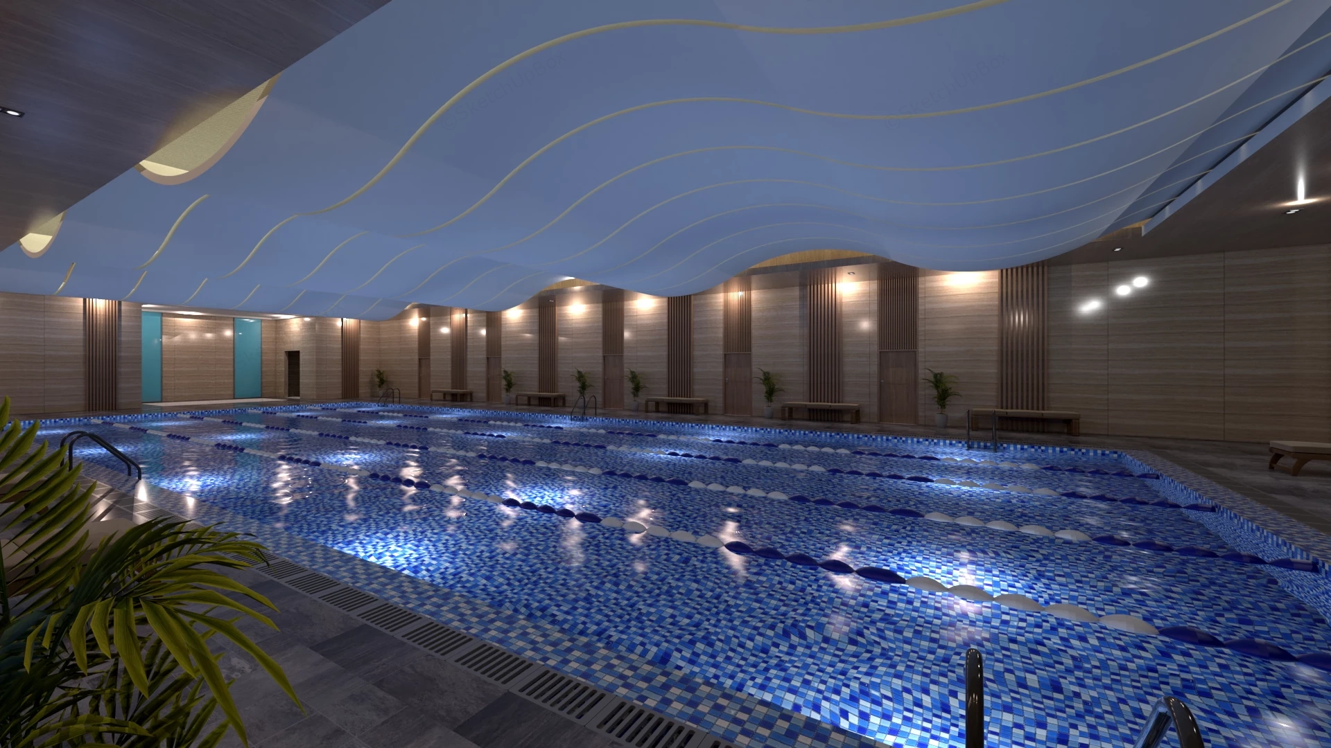 Luxury Hotel Indoor Swimming Pool sketchup model preview - SketchupBox