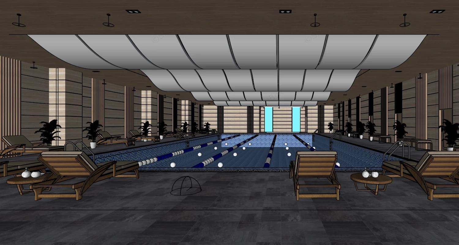 Luxury Hotel Indoor Swimming Pool sketchup model preview - SketchupBox