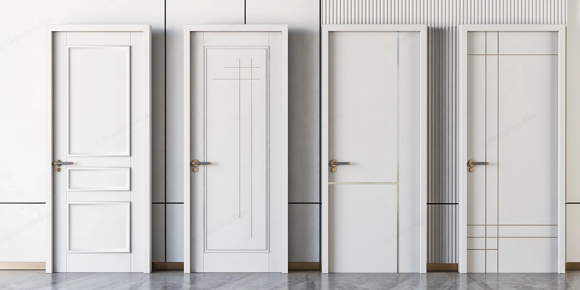 Collection Of 4 White Interior Doors sketchup model preview - SketchupBox