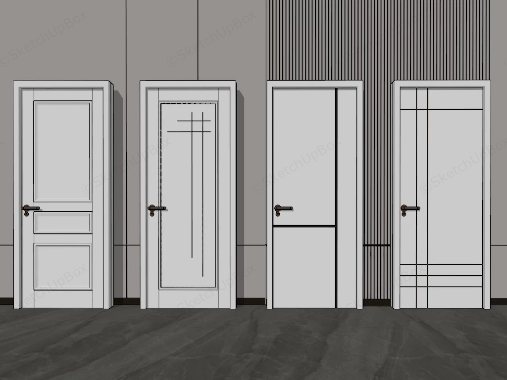 Collection Of 4 White Interior Doors sketchup model preview - SketchupBox