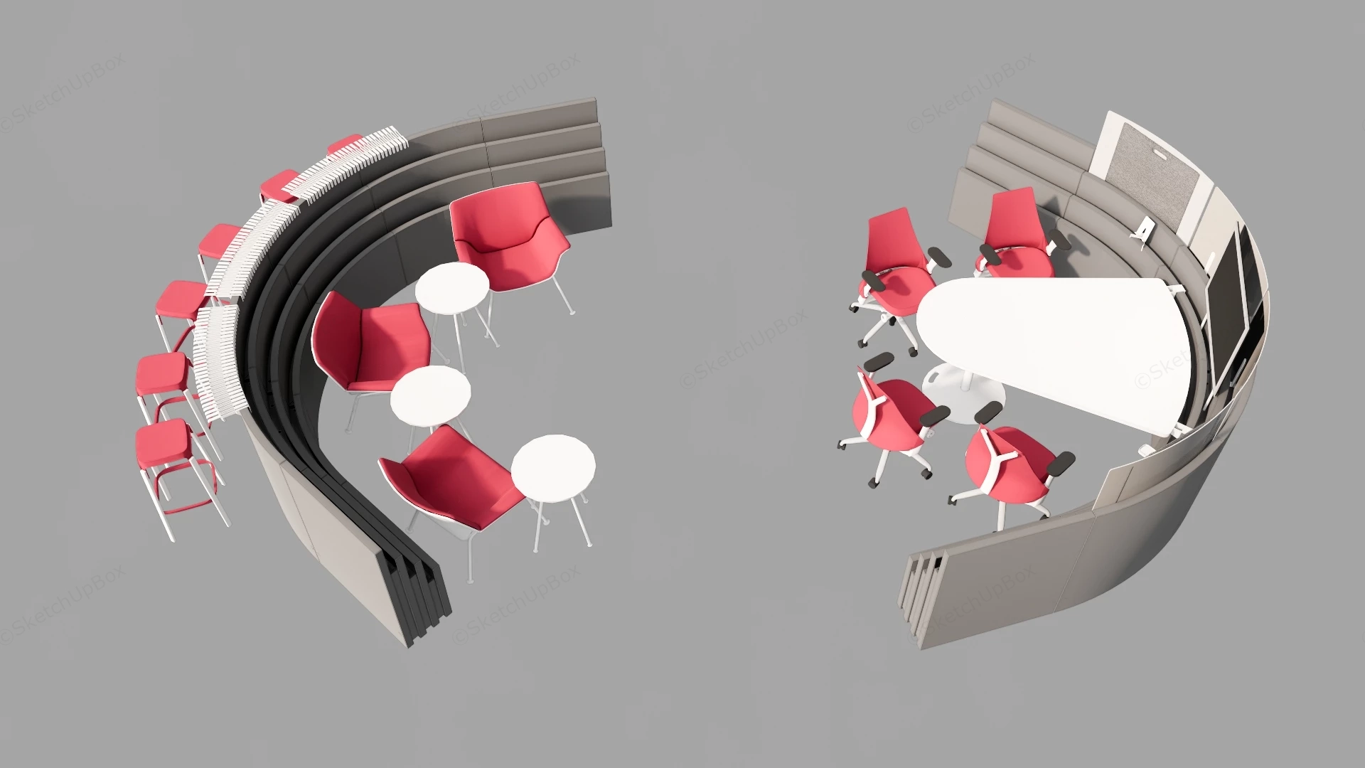 Curved Modular Office Seating sketchup model preview - SketchupBox