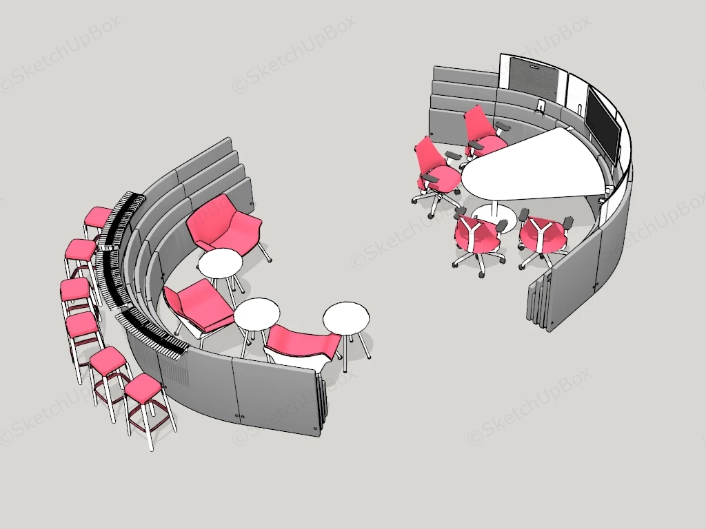 Curved Modular Office Seating sketchup model preview - SketchupBox