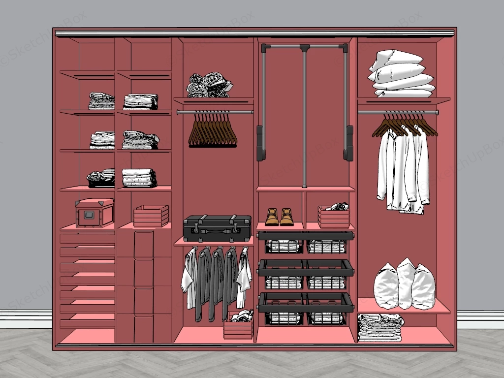 Pink Walk In Wardrobe sketchup model preview - SketchupBox
