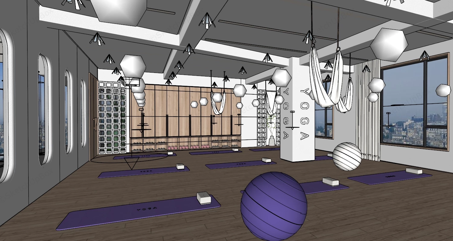 Minimalist Yoga Studio Design sketchup model preview - SketchupBox